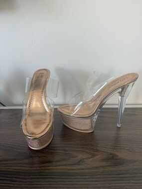 Cape Robbin Clear Strap Gold Platform Heels